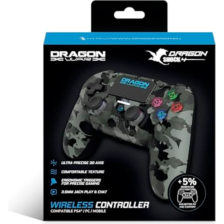 DRAGON SHOCK Mizar Wireless Controller für PlayStation 4, Grey Camo, Bluetooth & USB-C Verbindung, Plug & Play – Bild 6