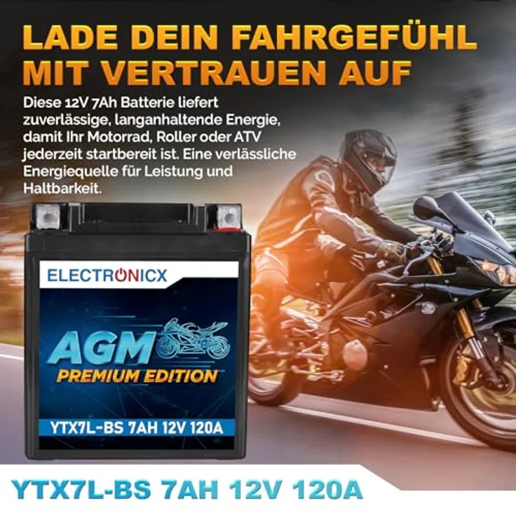 Electronicx AGM-YTX7L-BS Motorradbatterie 7Ah 12V, wartungsfrei, rüttelfest, auslaufsicher für Motorrad, Roller, Quad und ATV – Bild 2