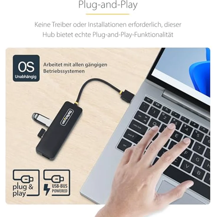 StarTech.com 4-Port USB-A Hub, USB 3.0, 5Gbps, mini, busbetrieben, kompakt & tragbar mit Kabelmanagement, Plug-and-Play, kompatibel mit Windows/macOS/ChromeOS – Bild 4