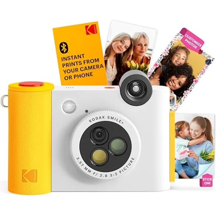 KODAK Smile+ kabellose Digitale Sofortbildkamera mit effektveränderndem Objektiv, 2x3-Zoll Zink-Fotodrucken mit Selbstklebender Rückseite, kompatibel mit iOS- und Android-Geräten – Weiß