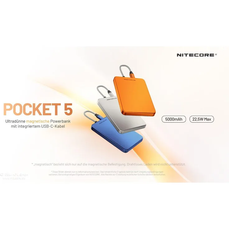 Nitecore Powerbank POCKET5, 5000mAh, ultradünn, Magnetbefestigung, Titaniumgrau