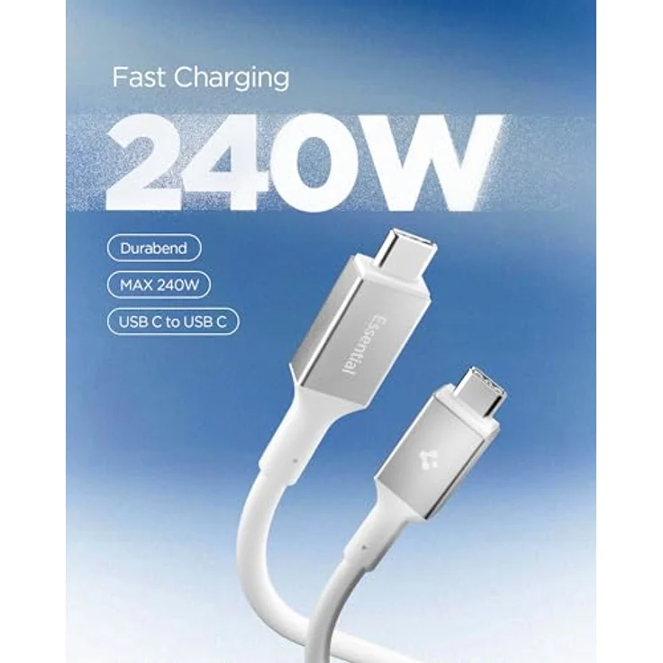 Spigen Essential USB C Kabel 240W PD Schnellladekabel [1,2m] USB-C auf USB-C 40Gbps mit E-Marker Chip für iPhone 17/16/15 Pro Max, Google Pixel 10, MacBook Pro/Air, Weiß – Bild 2