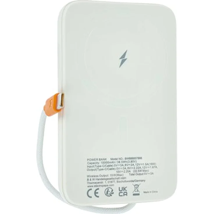 vhbw Powerbank 10000 mAh, Magnetisch Wireless, USB-C, 22,5 W, Beige, für schnelles Aufladen unterwegs – Bild 2