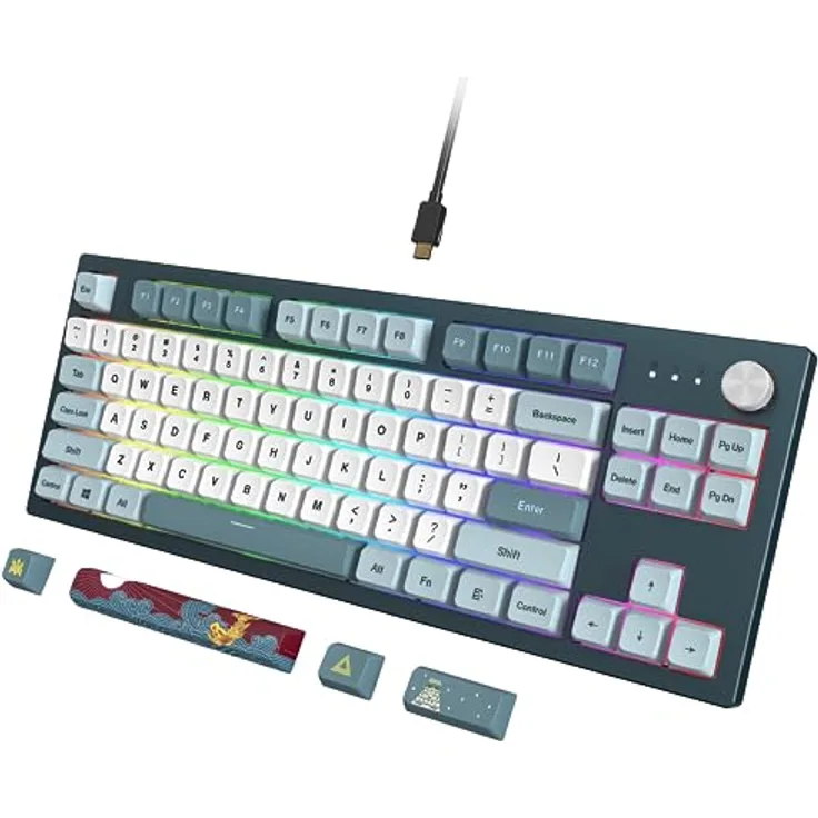 Montech MKey TKL Mechanische Gaming-Tastatur: anpassbare RGB-LED, Premium-MDA-PBT-Tastenkappe, Hot-Swappable Gateron G Brown Pro 2.0 vorgeschmierte Schalter, Osaka Castle Theme, Freiheit (MK87FB)