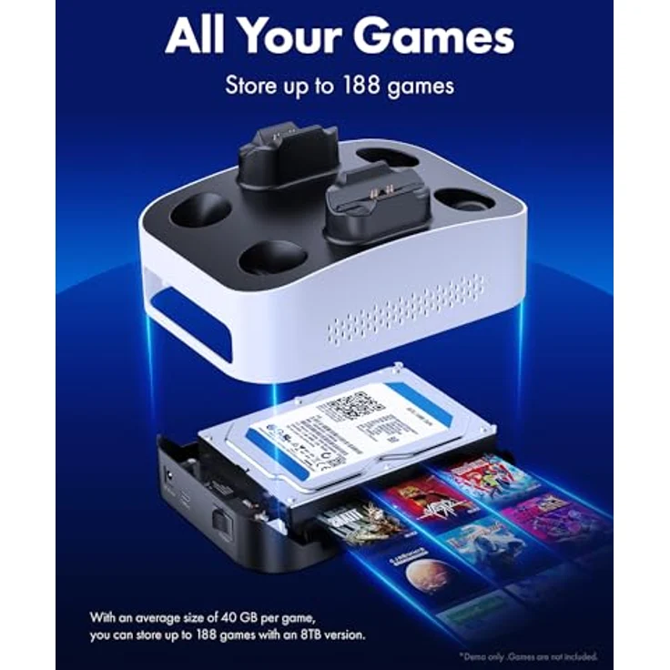 GRAUGEAR Externes Festplattengehäuse für Playstation5, Ladestation für Zwei PS5 Kontrolle, 3.5" HDD, USB-C Kabel, Netzteil, G-3506-CG – Bild 3