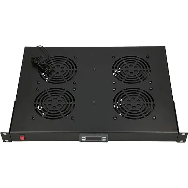 EXTRALINK Ventilator Panel, 4 Ventilatoren für Serverschrank Standschrank, mit Thermostat, 19 Zoll Netzwerkschrank, digitale Temperaturanzeige, Schwarz – Bild 2