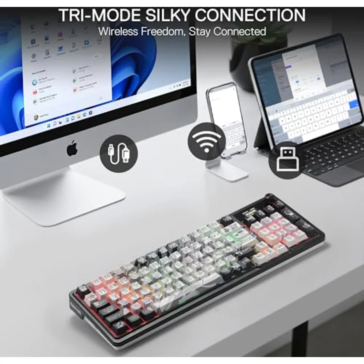 Redragon K719 PRO Gasket RGB Gaming Tastatur, 95 Tasten, TFT Info Display, US ANSI QWERTY, Tri-Mode Verbindung, Geräuschdämpfung, individuelle Anpassung – Bild 3