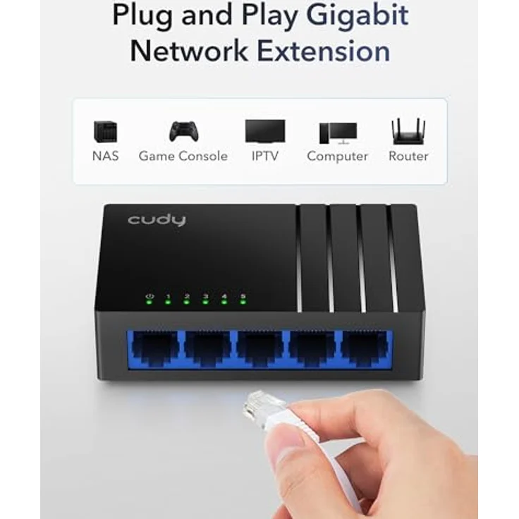 cudy GS105D 5-Port Gigabit Switch Netzwerk-Switch, Desktop Kunststoffgehäuse, Stromsparend, Plug & Play – Bild 2