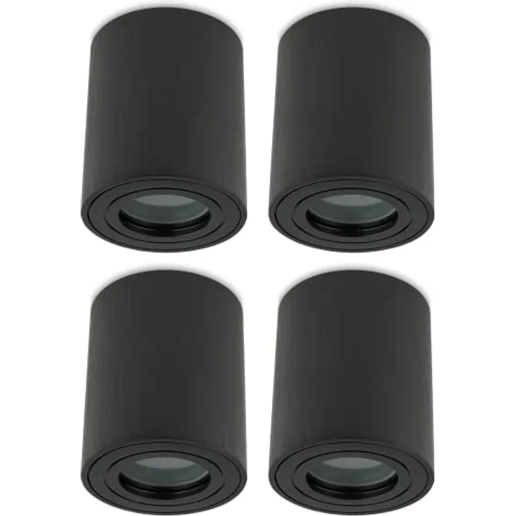Sweet Led 4 Stück Aufbaustrahler Bad IP44 Aluminium GU10 Deckenspot 95mm Feuchtraum Badezimmer Nassbereich Aufbauleuchte 230V Aufbauspot – schwarz gebürstet, rund