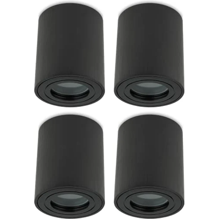 Sweet Led 4 Stück Aufbaustrahler Bad IP44 Aluminium GU10 Deckenspot 95mm Feuchtraum Badezimmer Nassbereich Aufbauleuchte 230V Aufbauspot – schwarz gebürstet, rund – Bild 1