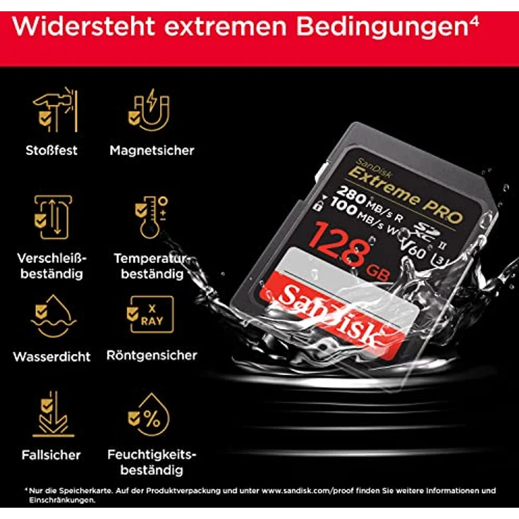 SanDisk Extreme PRO SDXC UHS-II Speicherkarte V60 128 GB (280 MB/s, 6K, 4K UHD, U3, C10, Rescue PRO Deluxe) – Bild 5