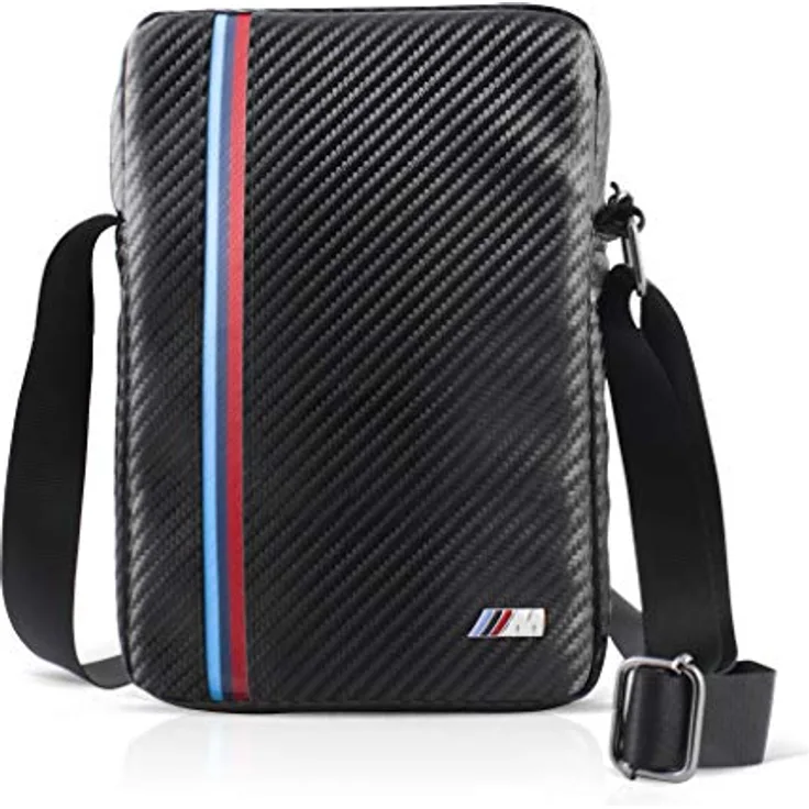 BMW BMTB8MCPBK PU Leder Tablet-Tasche, 7-8 Zoll, Stripe Carbon Effekt Tricolor, schützt vor Kratzern und Schmutz