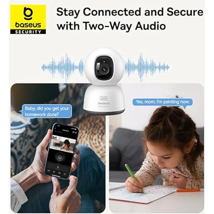 Baseus P1 Lite 2K-Innenkamera (Weiß), Überwachungskamera mit 8-fachem Digitalzoom, 360° Schwenkfunktion und KI-Menschenerkennung – Bild 3