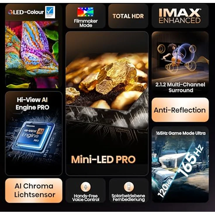 Hisense 85U7Q Pro, 85 Zoll 4K Mini LED Smart TV mit Hi-View AI Engine Pro, 165Hz Game Mode Ultra, FreeSync Premium Pro, Dolby Vision IQ Atmos und 2.1.2 ch Surround Sound [2025] – Bild 3