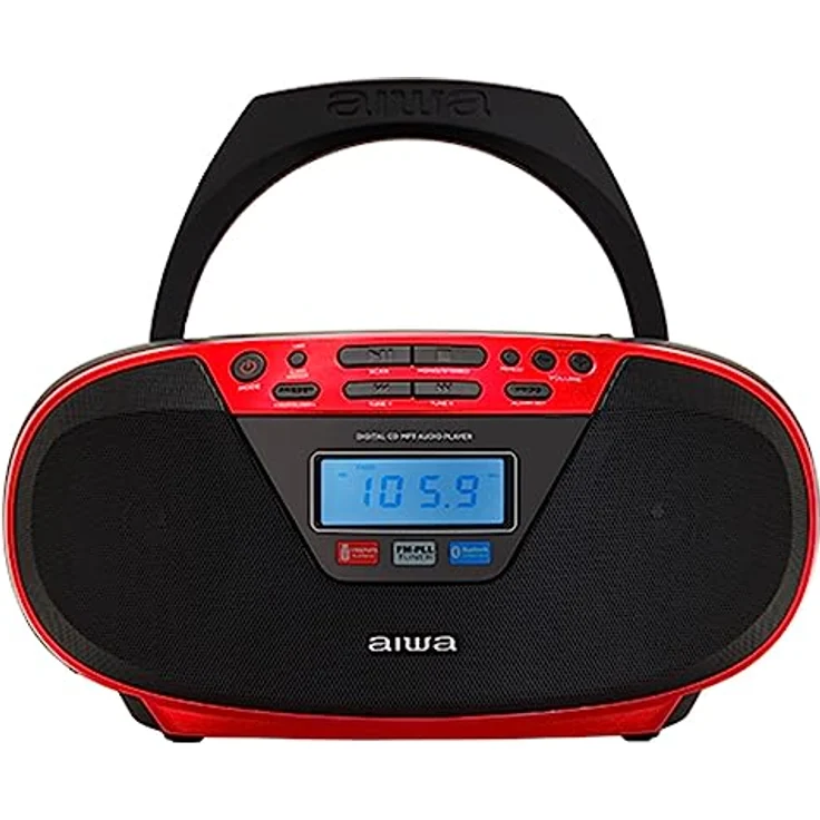 Aiwa BBTU-400RD Tragbares CD-Radio mit Bluetooth und USB, Farbdisplay, RDS, FM PLL, Weckerfunktion, Rot – Bild 1