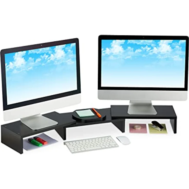 Relaxdays Monitorständer für 2 Monitore, verstellbar, ergonomisches Arbeiten, Bildschirmerhöhung Schreibtisch, schwarz – Bild 1
