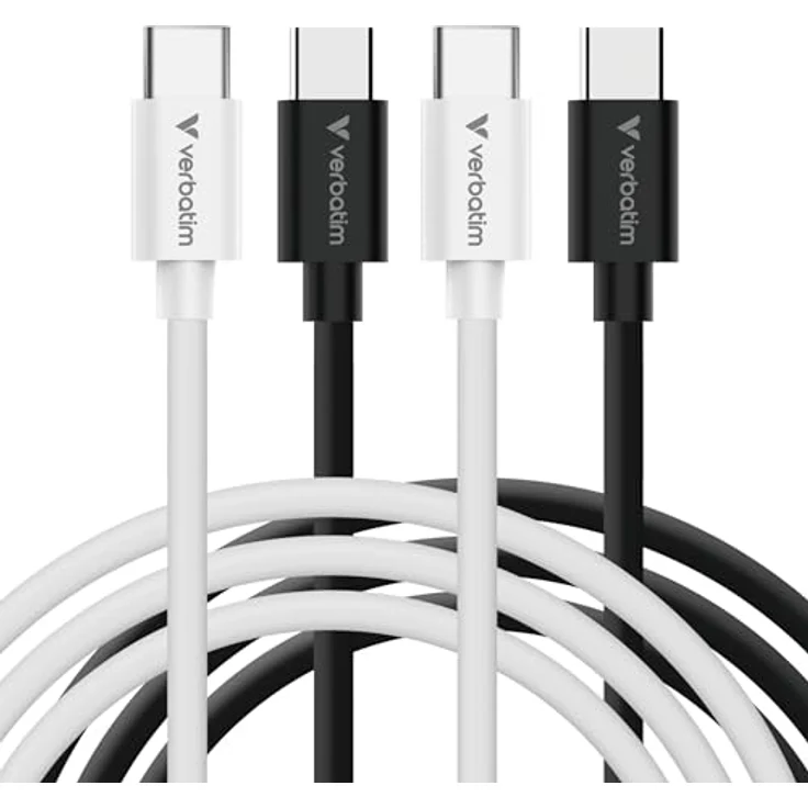 Verbatim Essentials USB-C Kabel, 2er Pack, 1,0m, USB 2.0, 480Mbit/s, 60W PD, Schwarz und Weiß – Bild 1