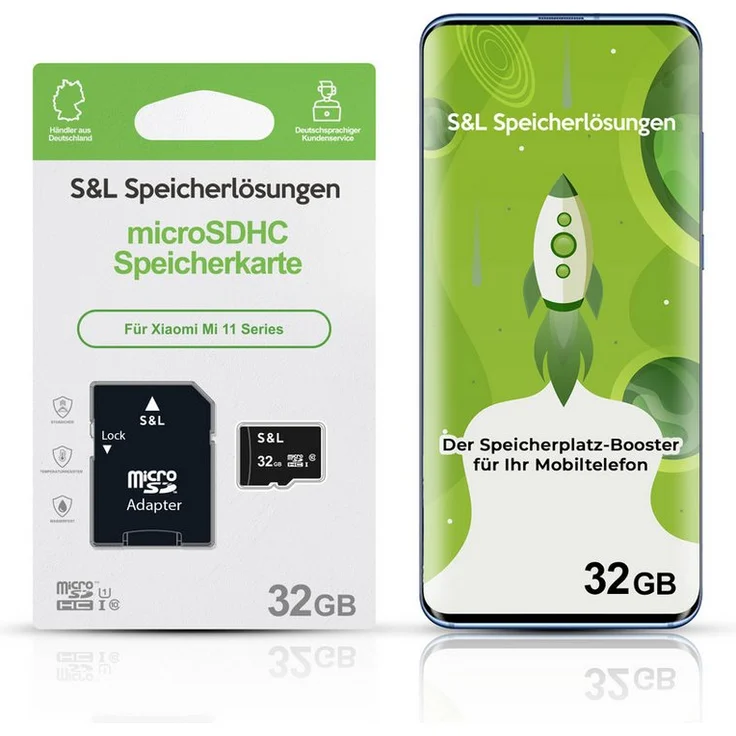 Tec-Expert microSD Karte S&L für Xiaomi Mi 11 Series, 32 GB, Class 10, microSDHC, stoßfest und wasserdicht