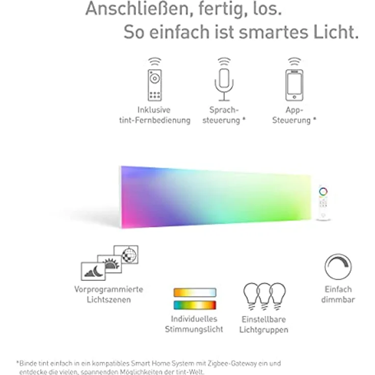 tint Smarte LED-Deckenlampe ARIS – Steuerbar per Alexa oder Fernbedienung – Mit weißem (1800-6500 K) und farbigem Licht RGB – Rechteckiges Panel 30 x 60 cm, weiß – Bild 2