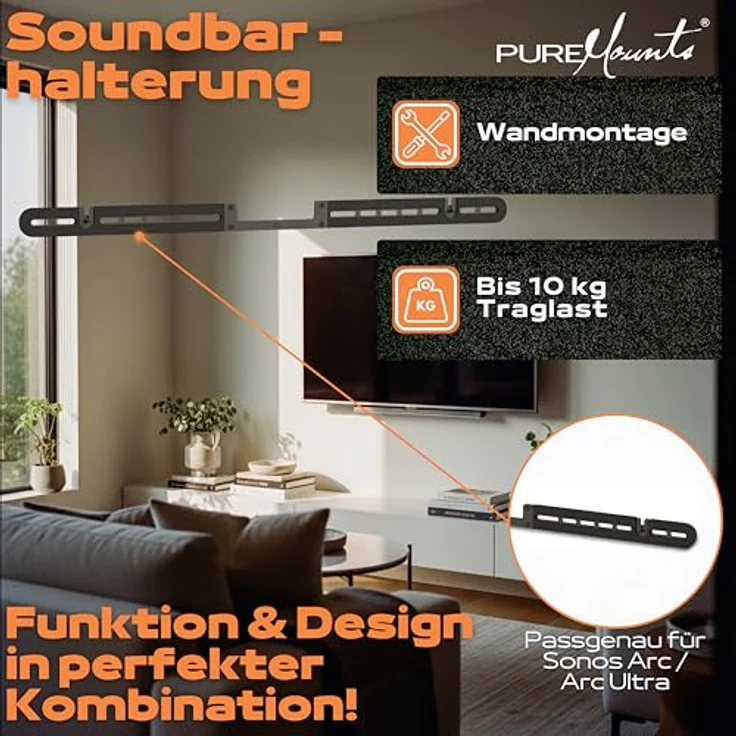PureMounts Lautsprecher Wandhalterung für Sonos Arc, schwarz – Bild 3