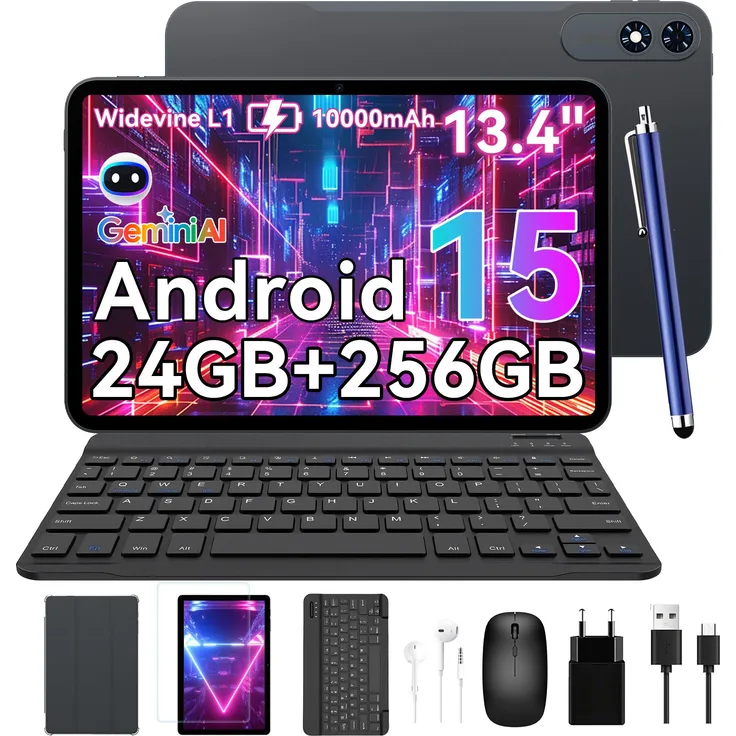 Blackview TABWEE T60Pro 13.4" Android 15 Tablet, 24GB RAM, 256GB Speicher, 10000 mAh Akku, 2K 120Hz Display, 5G WiFi, mit Hülle, Maus, Tastatur und Kabel-Headset