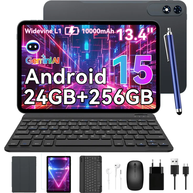 Blackview TABWEE T60Pro 13.4" Android 15 Tablet, 24GB RAM, 256GB Speicher, 10000 mAh Akku, 2K 120Hz Display, 5G WiFi, mit Hülle, Maus, Tastatur und Kabel-Headset