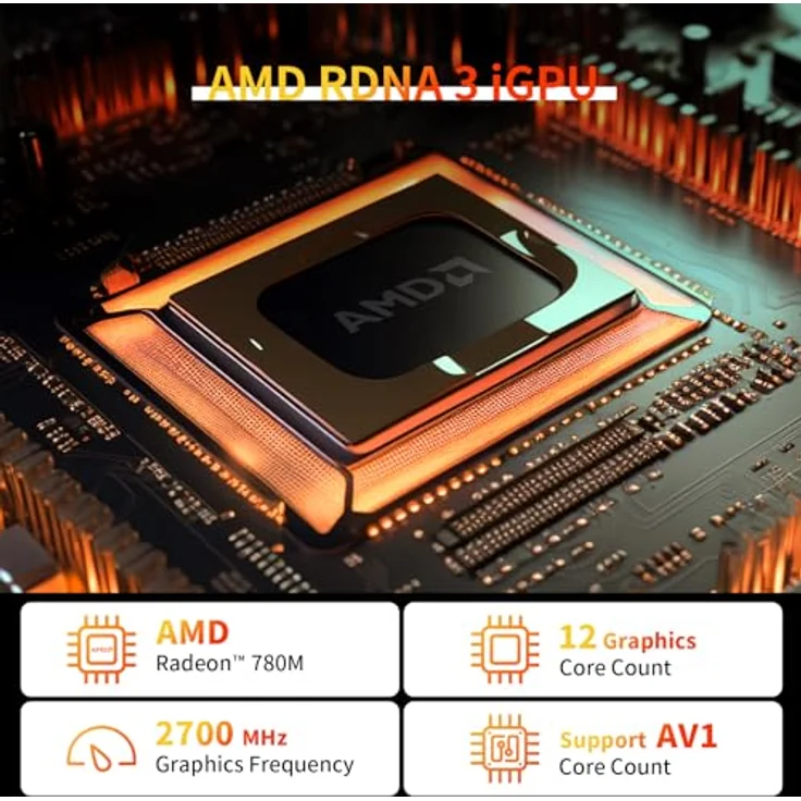 AWOW HA7 Gaming Mini PC AMD Ryzen 7 7840HS, 32 GB DDR5 5600 MHz RAM, 1TB M.2 NVM ESSD, 4K Triple Display, WiFi6, 2.5G LAN, Mini Gaming PC – Bild 3