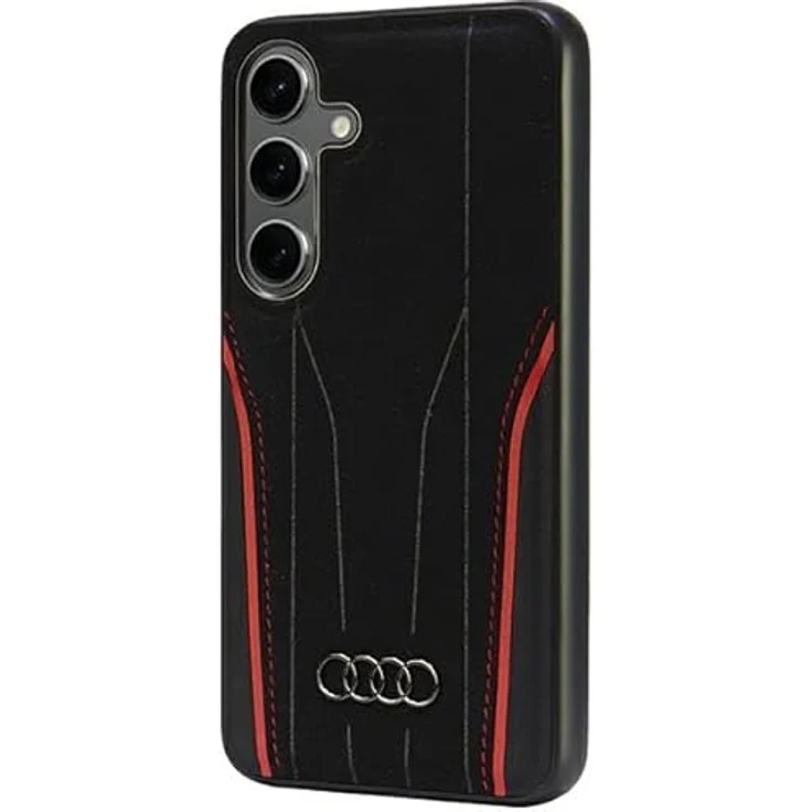 Audi Genuine Leather MagSafe S921, Smartphone Hülle für Samsung Galaxy S24+, Rot-Schwarz, echtes Leder, präzise Passform, MagSafe-kompatibel – Bild 2