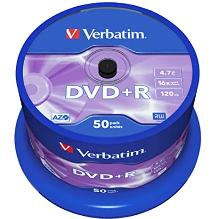 Verbatim DVD+R 16x Matt Silver 4.7GB 50er Pack Spindel DVD Rohlinge 16-fache Brenngeschwindigkeit & Hardcoat Scratch Guard DVD leer Rohlinge DVD DVD Rohlinge Spindel VB-DPR47S3A 50 Stück