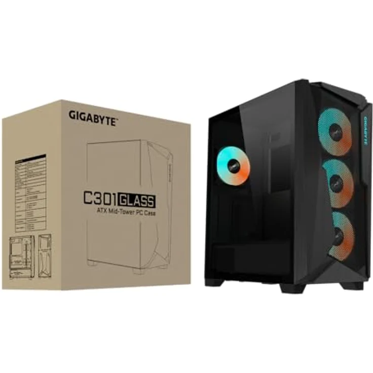 Gigabyte C301G V2, PC Gehäuse mit großer Netzfront, belüftetem oberen Panel und 16,7 Millionen Farboptionen, Schwarz – Bild 3