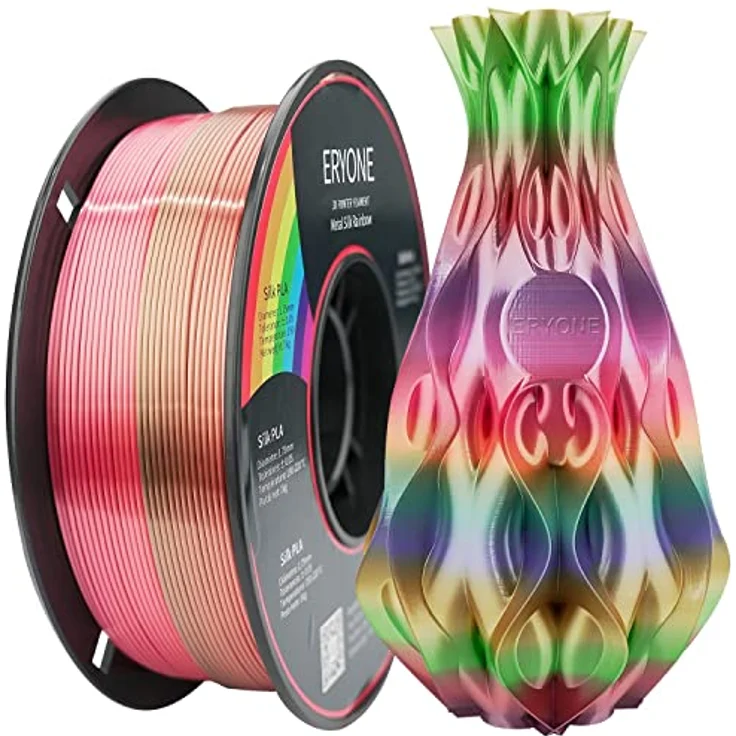 ERYONE Ultra Shiny Silk PLA Filament, 1.75mm Multicolor Rainbow mit Metal Luster, 1kg Spule, für 3D Drucker, Temperaturbereich 190-210℃ – Bild 1