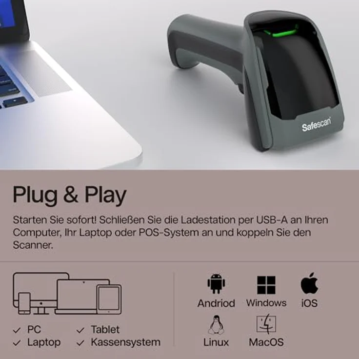 Safescan 350-BT, Kabelloser Barcode-Scanner für 1D und 2D Barcodes, Schwarz – Bild 6