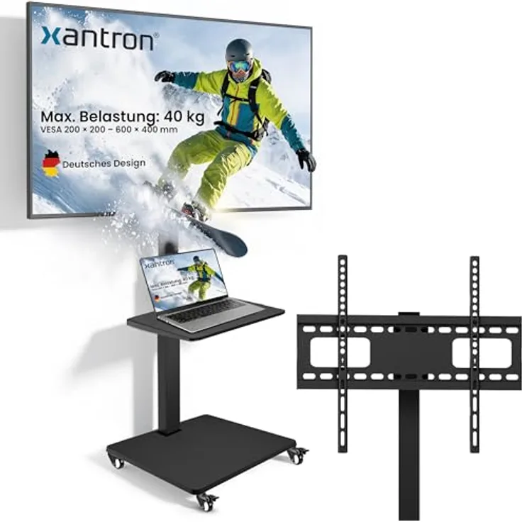 Xantron TV-Stand-1Mobile, mobiler Bodenständer für TVs von 37''-75'', höhenverstellbar mit Drehfunktion und integrierten Rollen