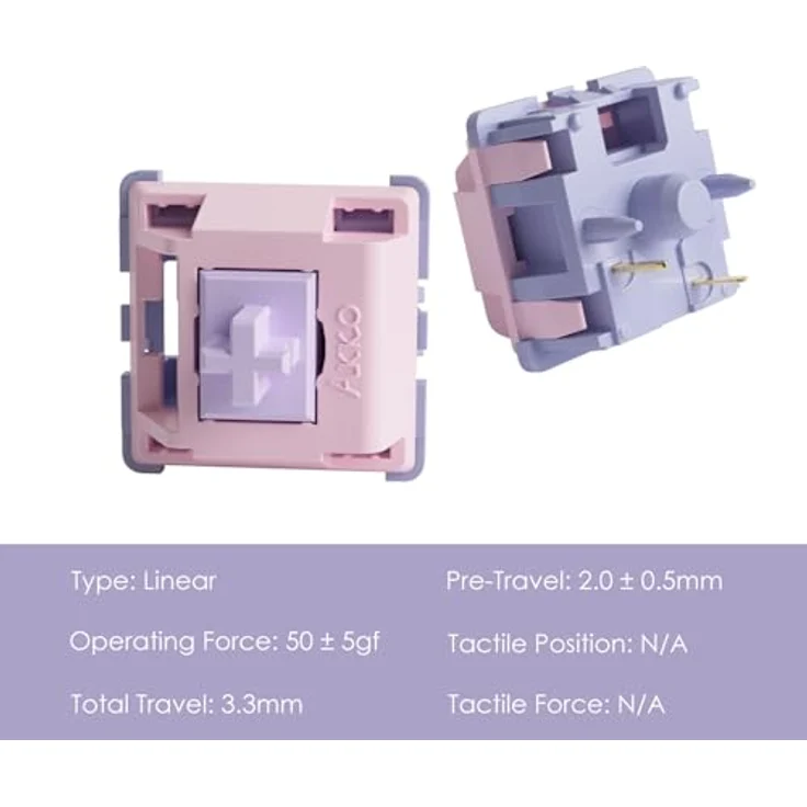 Akko AKKO Fairy Silent Switch, mechanisch, 5-Pin, linear, MX-Stem, 50g - 45 Stück – Bild 2