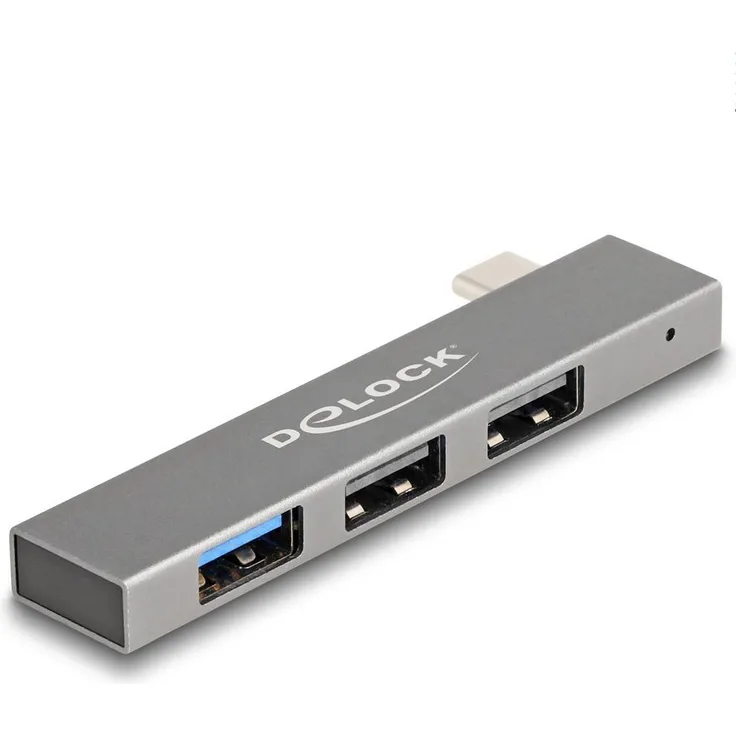 Delock 64274 USB-C® Multiport Hub, 3-fach USB 3.2 Gen 1 Anschlüsse, grau, Metallgehäuse