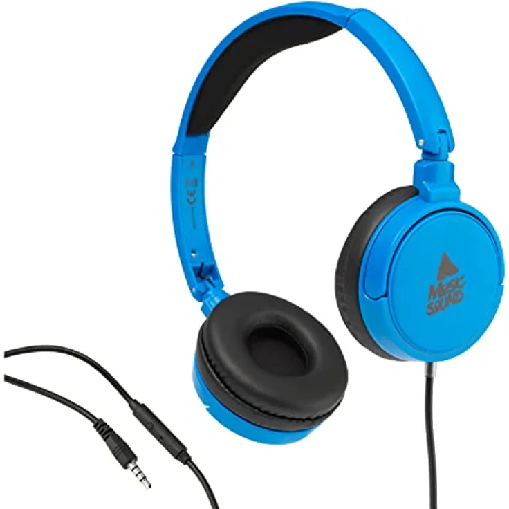 Music Sound | Bügelkopfhörer mit Kabel Over Ear Basic | On-Ear-Kopfhörer Faltbarer Kopfbügel mit 1,2 m Anti-Tangle-Kabel und integriertem Mikrofon - 3,5-mm-Klinkenanschluss – Farbe Blau