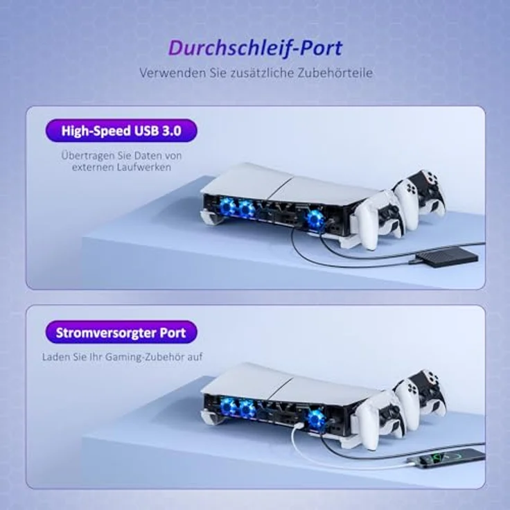 NexiGo PS5 Slim Horizontal Stand mit Ladestation für PS5 und Edge Controller, RGB Kühlventilator mit Temperaturkontrolle, LED-Anzeige, kompatibel mit PS5 Slim, Weiß – Bild 5