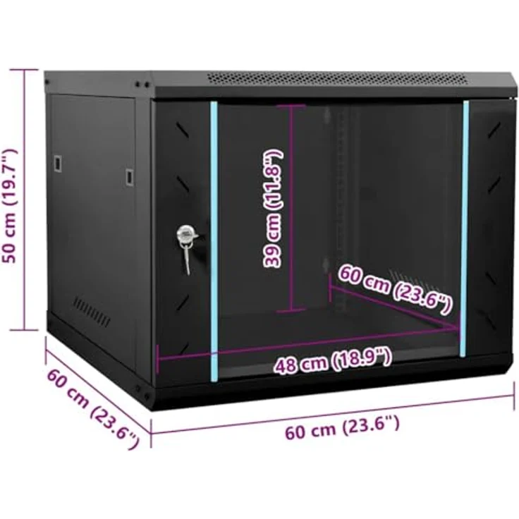 vidaXL Netzwerkschrank, Stahl mit Speicher, Schwarz, 60 x 60 x 50 cm – Bild 2