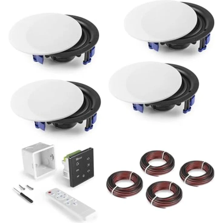 Power Dynamics A100B, Bluetooth Deckenlautsprecher Set mit 4x 6,5" Lautsprechern, 80 Watt Verstärker, USB & SD Anschluss, weiß – Bild 2