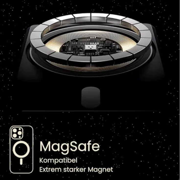 S&T Design Magnetisch Powerbank Magsafe kompatibel Kabellos Powerbank Externer Akku PB 10000 mAh, für iPhone Grau Wireless LED Anzeige Schnellladefunktion – Bild 3