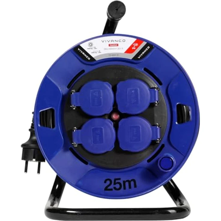 VIVANCO Outdoor Kabeltrommel 4 Schutzkontakt Steckplätze, IP44 zertifiziert, 25m Länge – Bild 2
