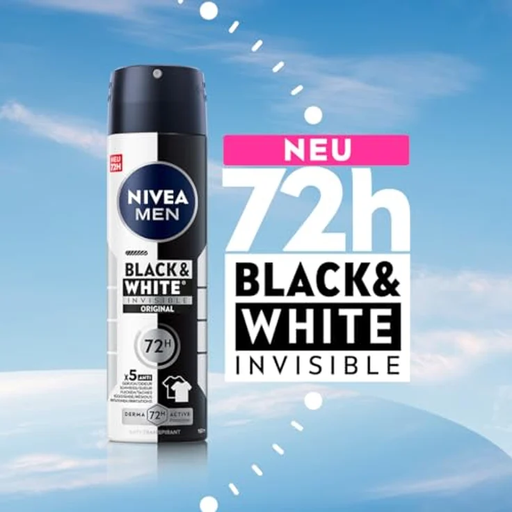 NIVEA MEN Black & White Invisible Deo Spray, Antitranspirant mit 72h Schutz, 150 ml, alkoholfrei, recycelbare Dose – Bild 2