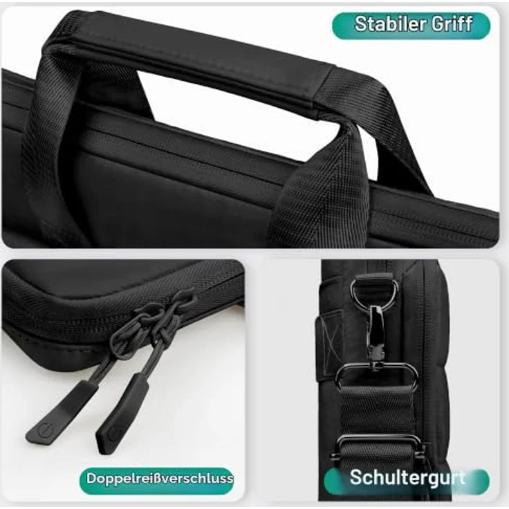 TECOOL 15,6 Zoll Laptoptasche, Puffy Aktentasche mit 360° Rundumschutz, abnehmbaren Schultergurt und praktischem Zubehörfach, schwarz – Bild 5
