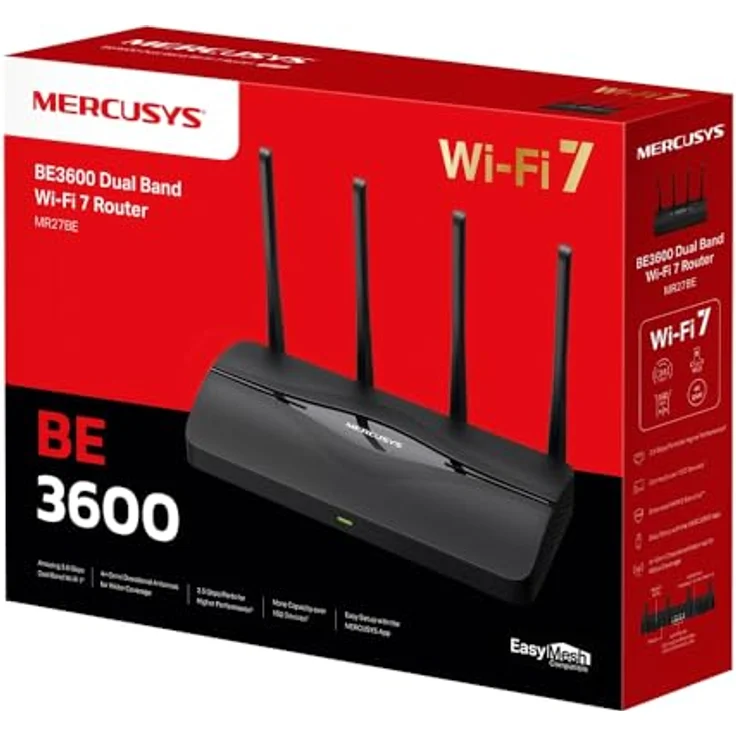 Mercusys BE3600 Dual-Band Wi-Fi 7 Router MR27BE, 2880 Mbit/s, 3 Gigabit Ethernet-Ports, Schwarz – Bild 7