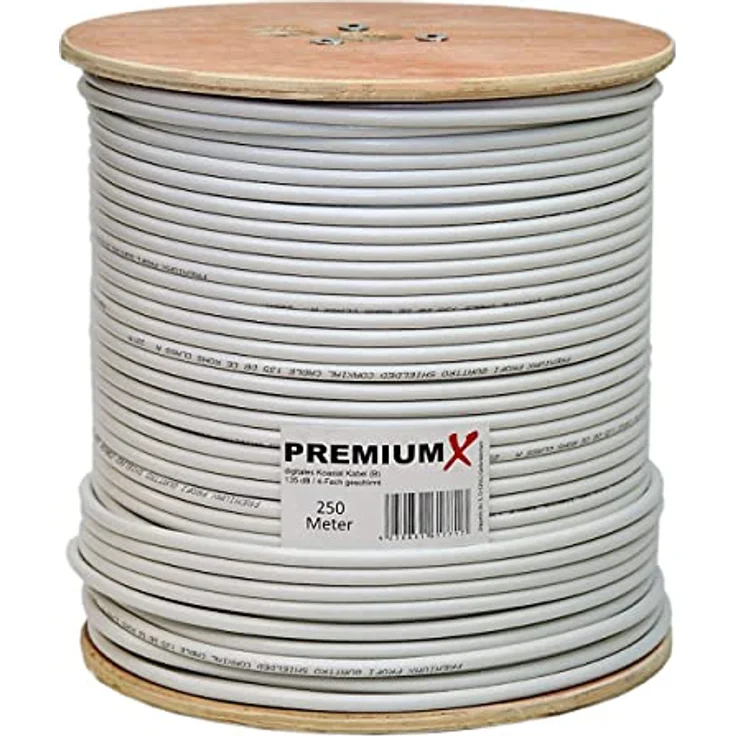 Premium X 250m BASIC Koaxialkabel, 135dB 4-fach SAT Antennenkabel, geeignet für DVB-S/S2, DVB-C, DVB-T, mit 10 F-Steckern – Bild 3