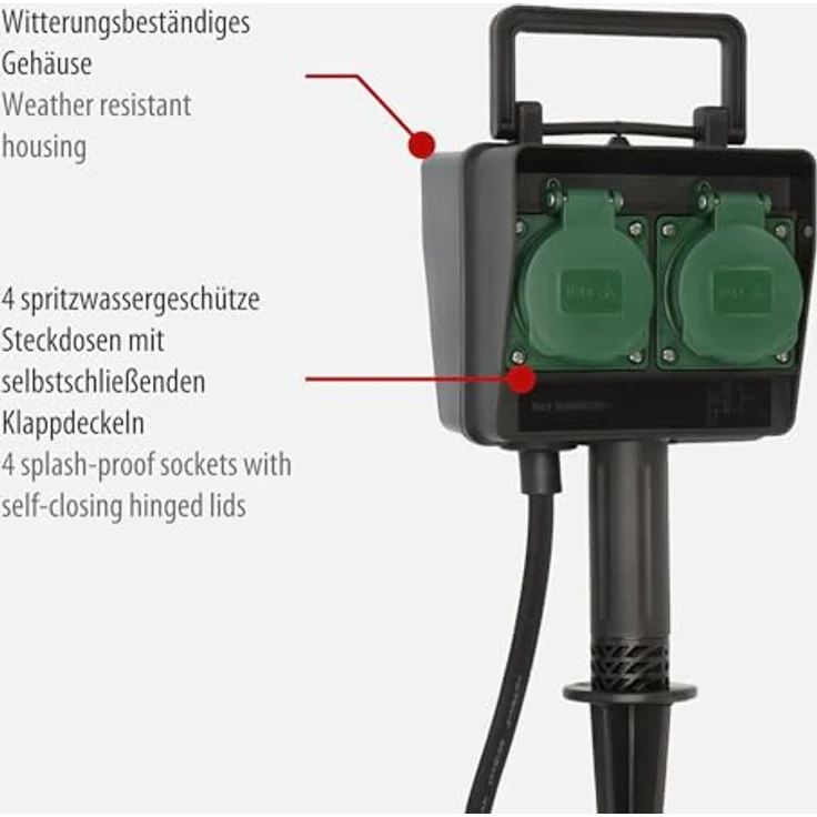 Brennenstuhl Garten-Steckdose - Außensteckdose 4-fach mit Erdspieß (witterungsbeständiger Kunststoff, Steckdose für außen mit wasserfestem Gehäuse, 1,4m Kabel) schwarz – Bild 2