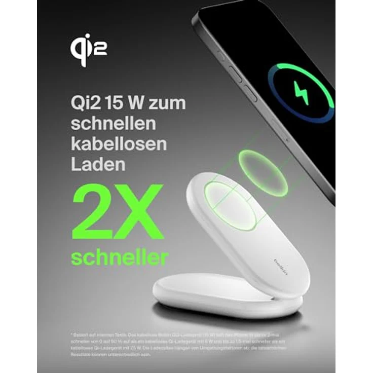 Belkin BoostCharge MagSafe Ladegerät, magnetisches einklappbares kabelloses Ladegerät Qi2, 15 W, MagSafe-kompatibles Schnellladegerät, Standy-Modus, Weiß – Bild 2