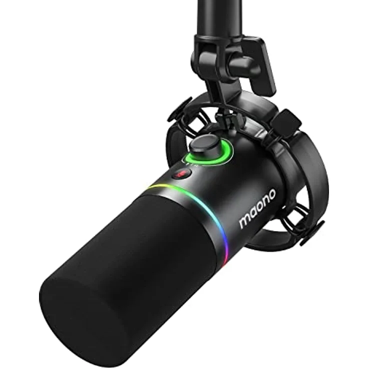 MAONO PD200X, XLR/USB Podcast Mikrofon mit RGB-Beleuchtung, dynamischer Kapsel, TIPP-zu-Stummschaltung und Kopfhöreranschluss, Metall, für Streaming und Voice-Over