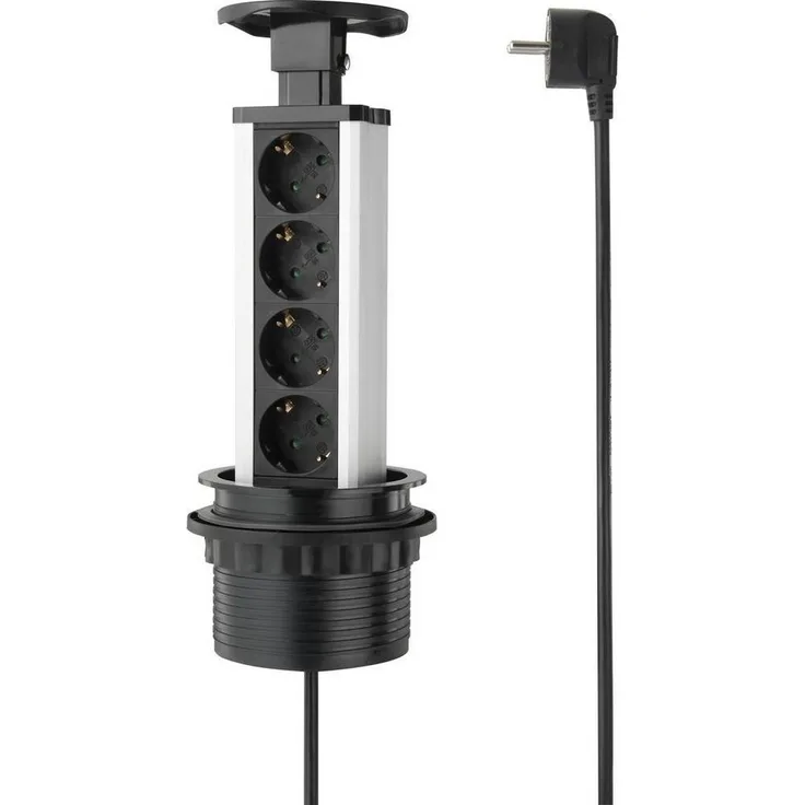 Sygonix Steckdosenturm 4fach Steckdosenleiste, versenkbar, Aluminium-Gehäuse, schwarz - Preisvergleich
