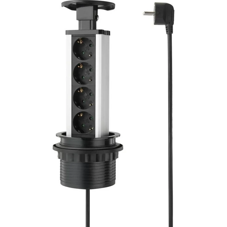 Sygonix Steckdosenturm 4fach Steckdosenleiste, versenkbar, Aluminium-Gehäuse, schwarz - Preisvergleich – Bild 1